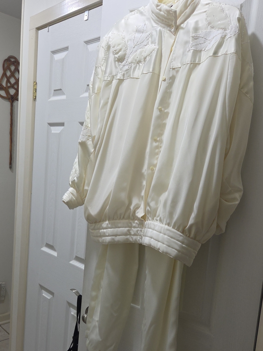 Suzelle Ivory Satin Button-Up 3 Pc. Loungewear Set